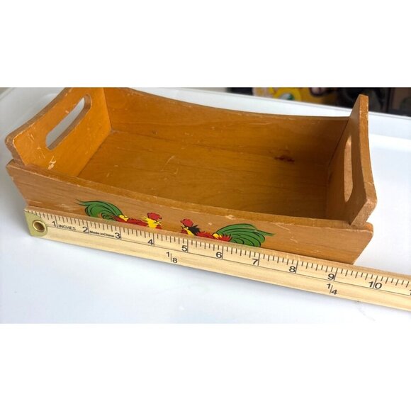 Rare 1950’s VTG Wooden Roosters Tray Condiments Napkins Centerpiece Knick-Knacks - Picture 7 of 8